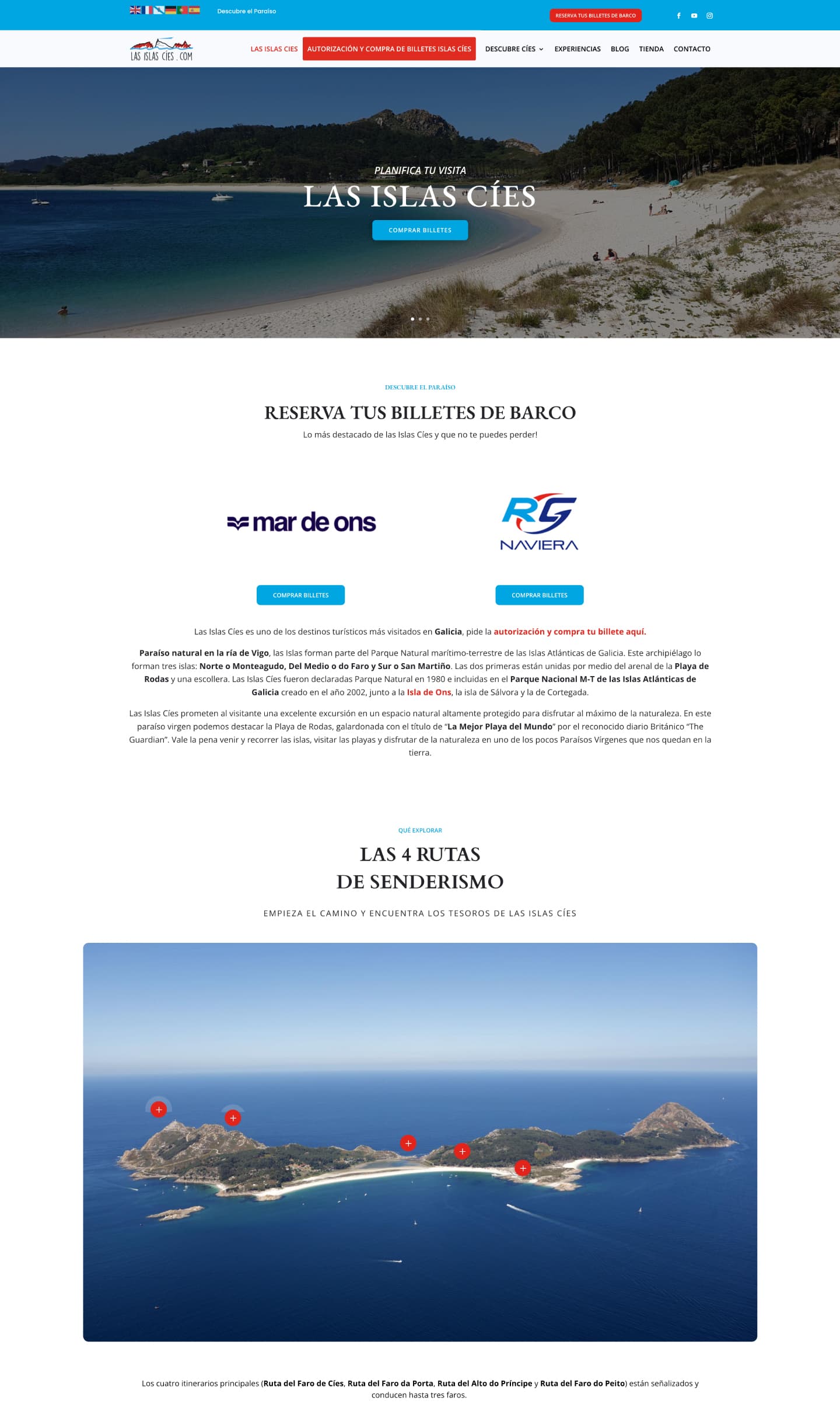 Rediseño del portal Las Islas Cíes — guía de destino con navegación clara y contenido editorial