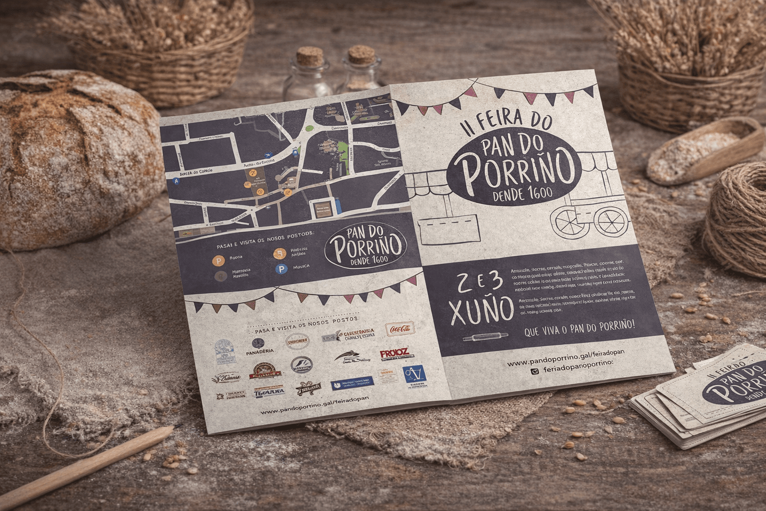 Paleta cromática de Pan do Porriño — púrpura, tierra y crema