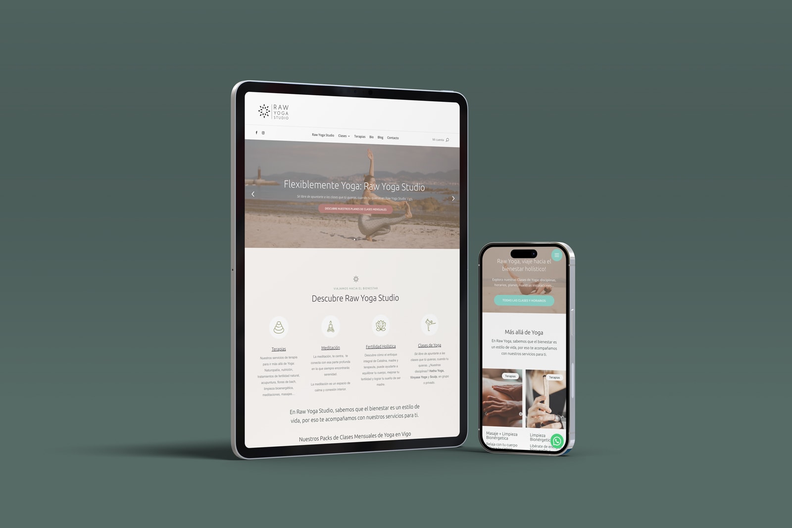 Raw Yoga Studio — nueva página de inicio en tablet y móvil