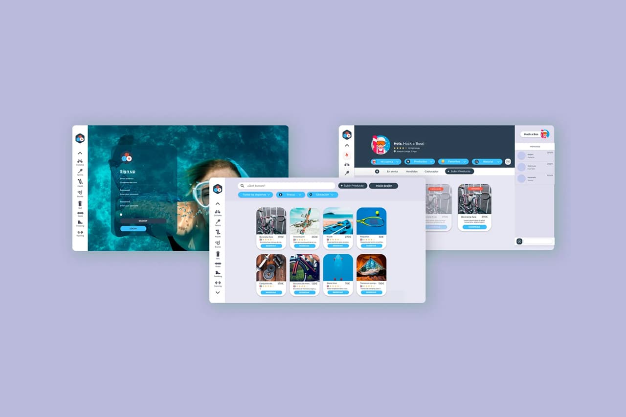 Vista de escritorio de Trainfy — página de inicio con feed de intercambios